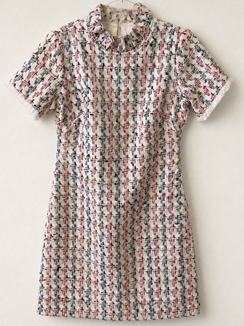 Sara Campbell Pink Multi Tweed Short-Sleeve Shift Dress
